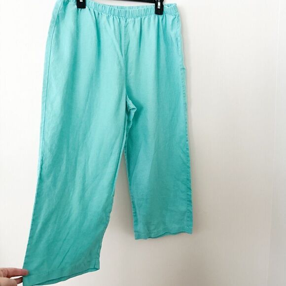 Hot Cotton Linen Outfit Set Blouse Crop Pants Blue Lagenlook Size XL Artsy - Picture 7 of 14